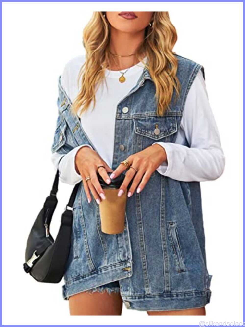 Women's Oversized Denim Vest Mid Long Jean Waistcoat